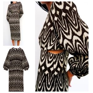 Zara Cut Out Printed Midi Dress Size Medium